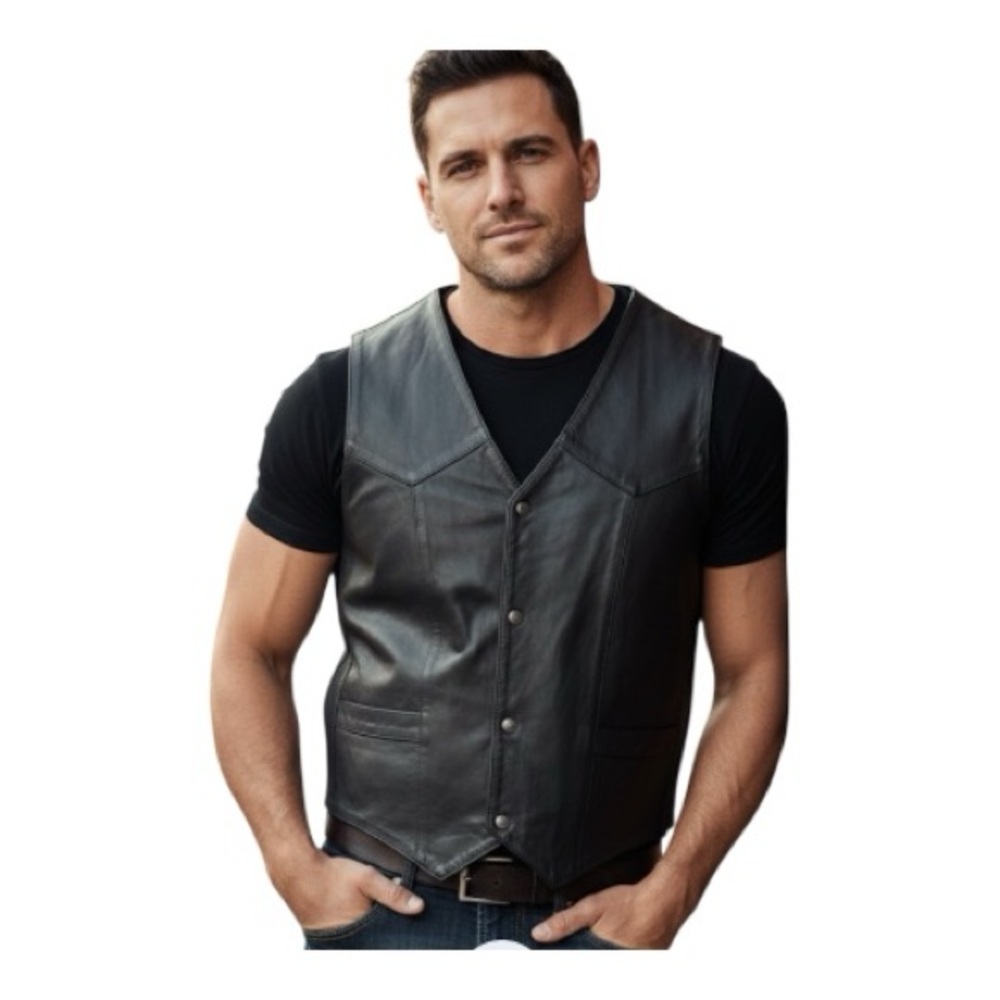 First Classics Men’s Sz L/XL Black Leather Conceal Carry Biker Motorcycle Vest